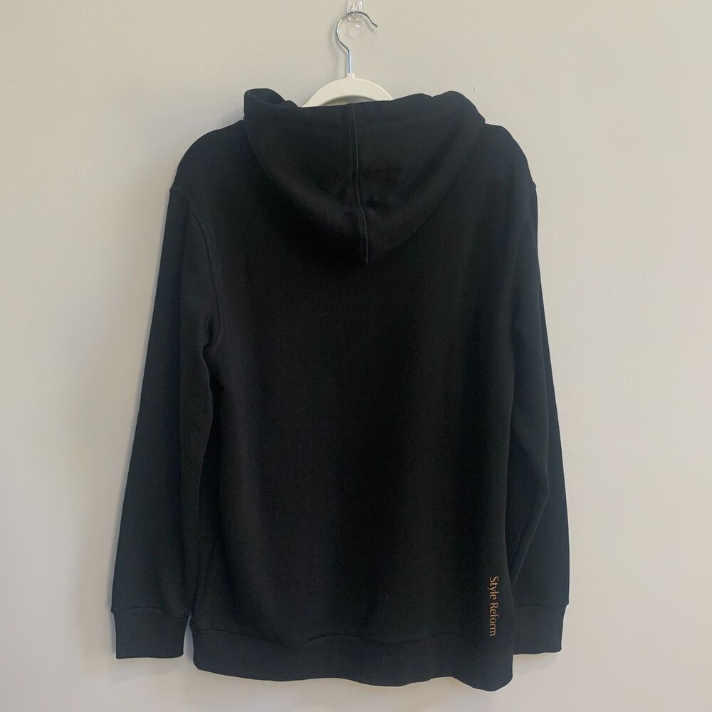 Style Reform Glossy Hearts & Stars Hoodie Women's L Black Pullover Graphic Cozy - Picture 5 of 8